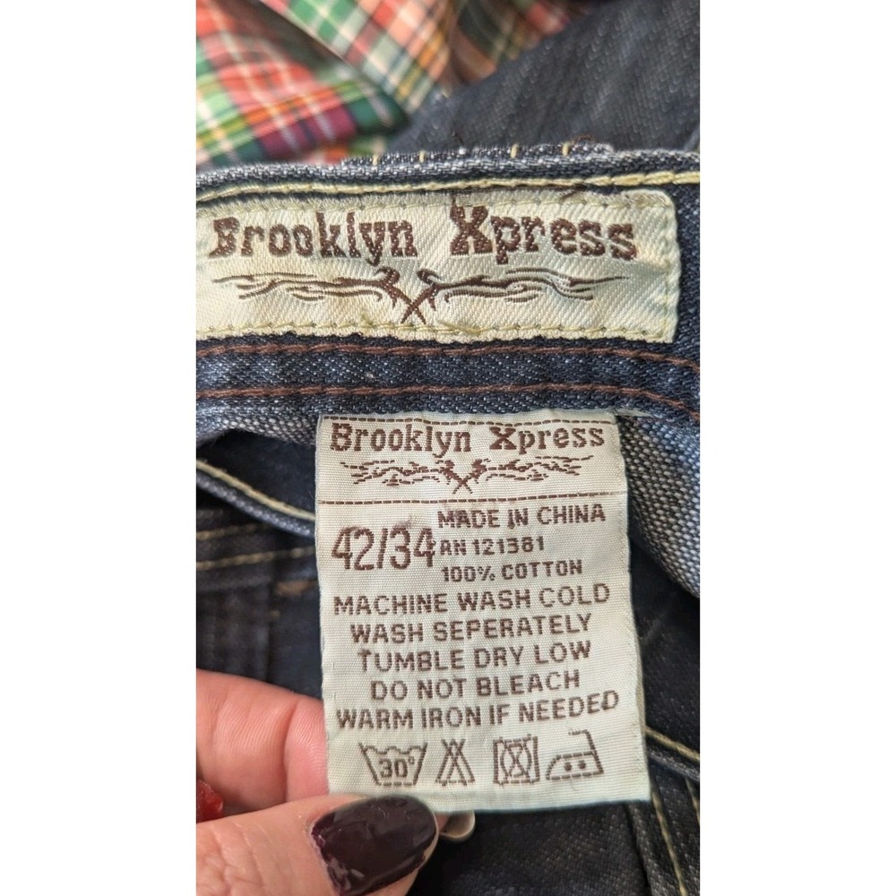 Brooklyn Xpress Jeans Mens 42x34 Dark Y2K Baggy Wide Leg Skater Grunge Goth 00s - Picture 4 of 9